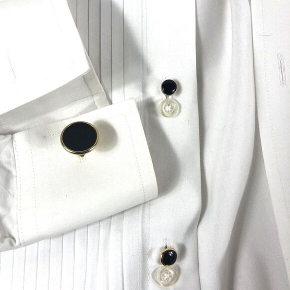 Vintage Black Onyx Gold Tone Cufflinks & 5 Tuxedo Shirt Studs - Picture 1 of 8